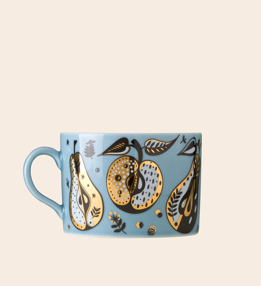 Forbidden Fruit Porcelain Tea Cup with Saucer - Blue