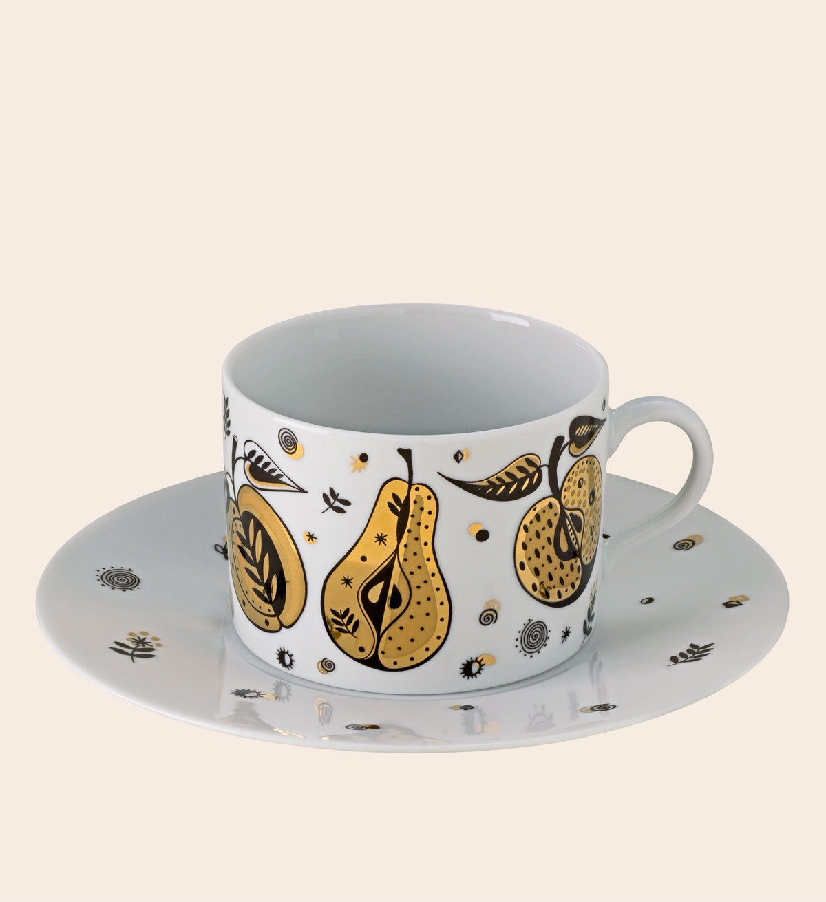 Forbidden Fruit Porcelain Teacup with Saucer - White