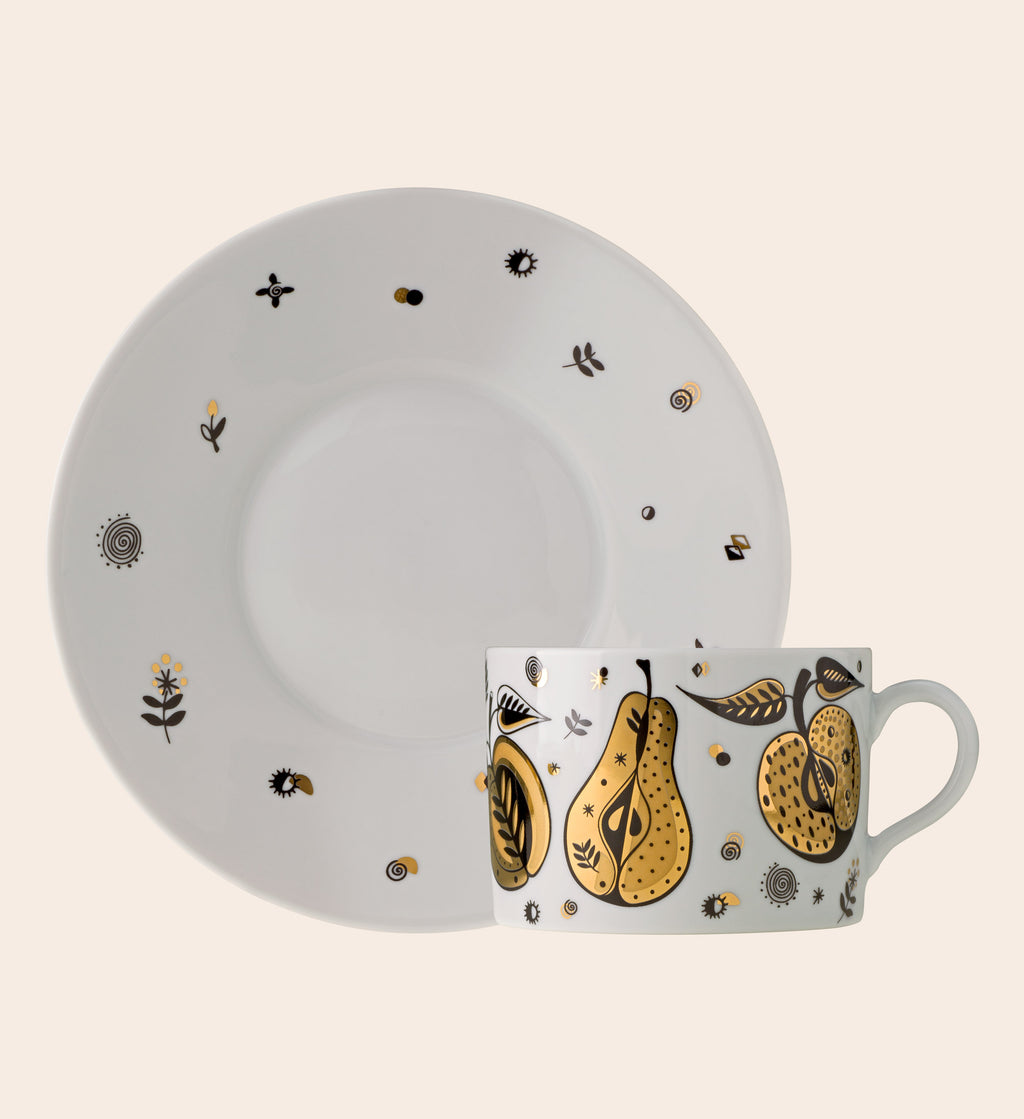 Forbidden Fruit Porcelain Tea Cup with Saucer - White