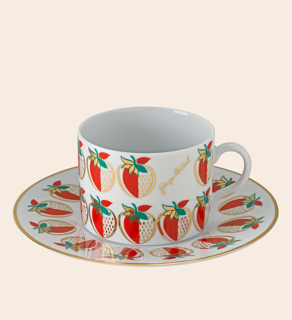 Strawberry Porcelain Tea Cup with Saucer