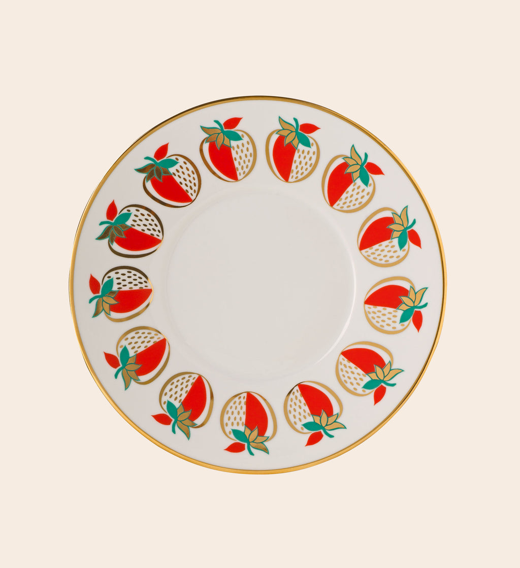 Strawberry Porcelain Tea Cup with Saucer
