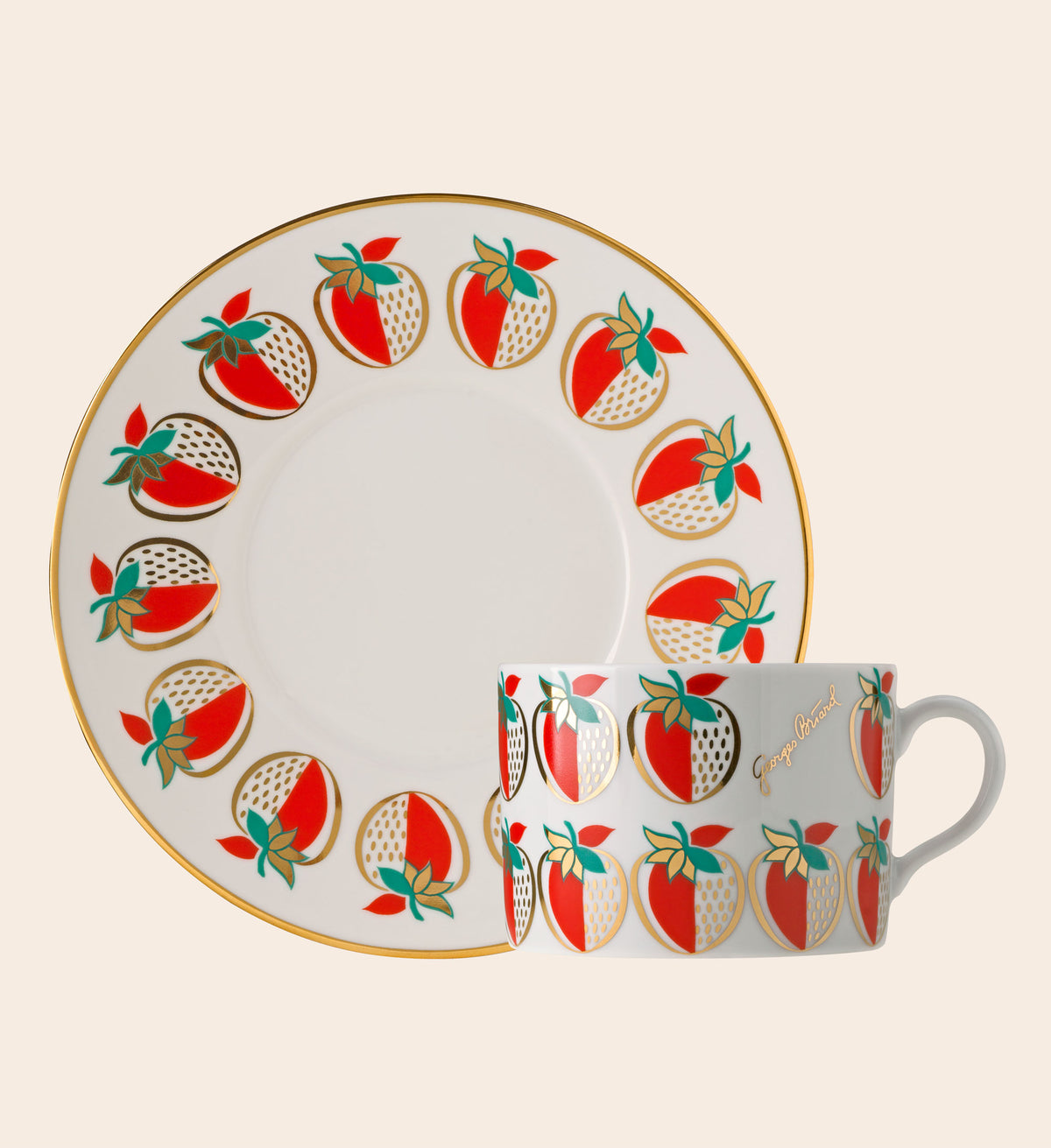 Strawberry Porcelain Tea Cup with Saucer